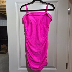 Midnight Doll Hot Pink Ruched Bodycon Dress – Spaghetti Strap – Size Large